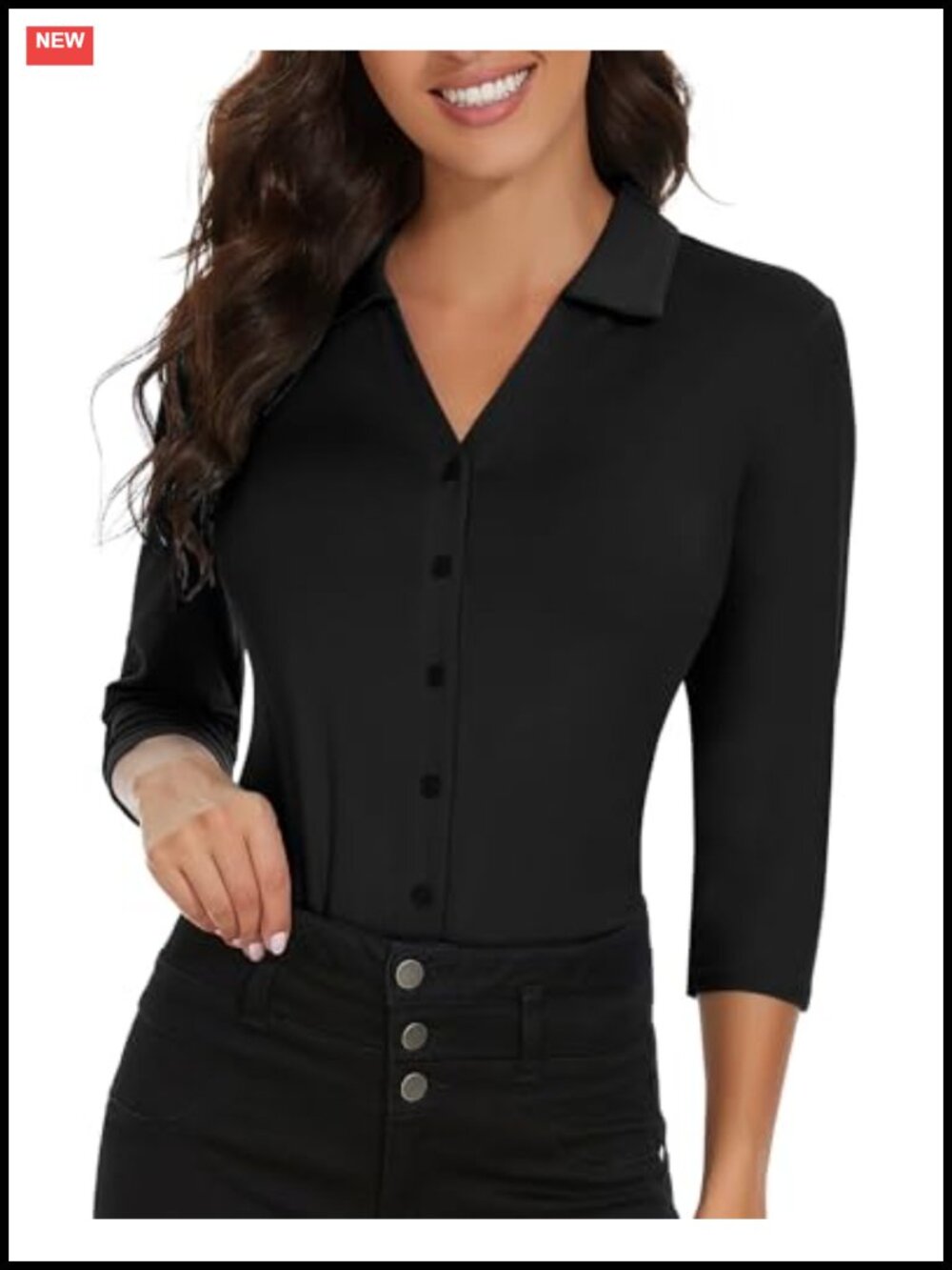 Womens 3/4 Sleeve V-Neck Golf Polo Shirts UPF 50+ Moisture Wicking Stretch